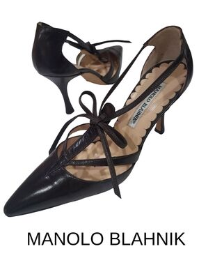 MANOLO BLAHNIK Perfect Dark Brown T-Strap & Bow D'Orsay Pump 95mm Luxe 36